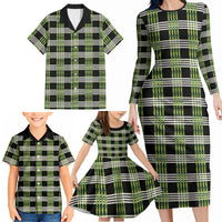 Aloha Hawaii Pakalana Pikake Lei Family Matching Long Sleeve Bodycon Dress and Hawaiian Shirt Palaka Inspired Hawaiian-plaid Black