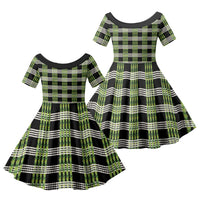 Aloha Hawaii Pakalana Pikake Lei Family Matching Off The Shoulder Long Sleeve Dress and Hawaiian Shirt Palaka Inspired Hawaiian-plaid Black