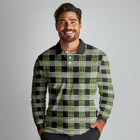 Aloha Hawaii Pakalana Pikake Lei Long Sleeve Polo Shirt Palaka Inspired Hawaiian-plaid Black