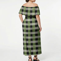 Aloha Hawaii Pakalana Pikake Lei Off Shoulder Maxi Dress Palaka Inspired Hawaiian-plaid Black