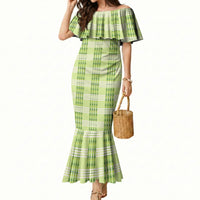Aloha Hawaii Pakalana Pikake Lei Mermaid Dress Palaka Inspired Hawaiian-plaid Pastel Green