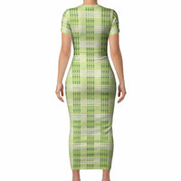 Aloha Hawaii Pakalana Pikake Lei Short Sleeve Bodycon Dress Palaka Inspired Hawaiian-plaid Pastel Green
