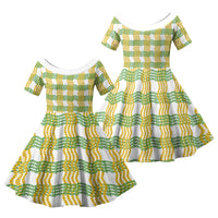 Aloha Hawaii Ilima Maile Lei Family Matching Tank Maxi Dress and Hawaiian Shirt Palaka Inspired Hawaiian-plaid White