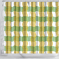 Aloha Hawaii Ilima Maile Lei Shower Curtain Palaka Inspired Hawaiian-plaid White