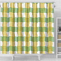 Aloha Hawaii Ilima Maile Lei Shower Curtain Palaka Inspired Hawaiian-plaid White