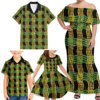 Aloha Hawaii Ilima Maile Lei Family Matching Off Shoulder Maxi Dress and Hawaiian Shirt Palaka Inspired Hawaiian-plaid Black