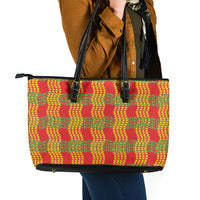 Aloha Hawaii Ilima Maile Lei Leather Tote Bag Palaka Inspired Hawaiian-plaid Red