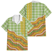 Hawaii Leis Palaka Motifs Family Matching Short Sleeve Bodycon Dress and Hawaiian Shirt Pikake Pakalana Maile Ilima Kakau Style
