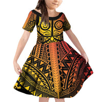 Marquesas Islands Family Matching Off Shoulder Short Dress and Hawaiian Shirt Marquesan Tattoo Yellow Gradient - Polynesian Pride