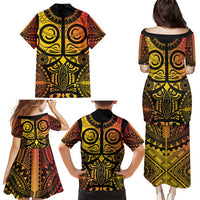 Marquesas Islands Family Matching Puletasi and Hawaiian Shirt Marquesan Tattoo Yellow Gradient - Polynesian Pride