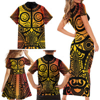 Marquesas Islands Family Matching Short Sleeve Bodycon Dress and Hawaiian Shirt Marquesan Tattoo Yellow Gradient - Polynesian Pride