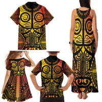 Marquesas Islands Family Matching Tank Maxi Dress and Hawaiian Shirt Marquesan Tattoo Yellow Gradient - Polynesian Pride