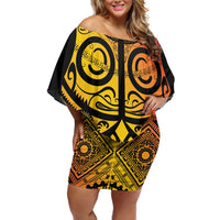 Marquesas Islands Off Shoulder Short Dress Marquesan Tattoo Yellow Gradient - Polynesian Pride