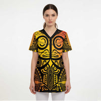 Marquesas Islands Scrub Top Marquesan Tattoo Yellow Gradient - Polynesian Pride