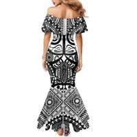 Marquesas Islands Family Matching Mermaid Dress and Hawaiian Shirt Marquesan Tattoo Black White Color - Polynesian Pride