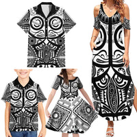 Marquesas Islands Family Matching Summer Maxi Dress and Hawaiian Shirt Marquesan Tattoo Black White Color - Polynesian Pride