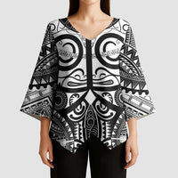Marquesas Islands Kimono Sleeve Blouse Marquesan Tattoo Black White Color - Polynesian Pride