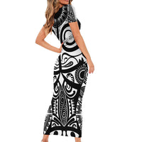 Marquesas Islands Short Sleeve Bodycon Dress Marquesan Tattoo Black White Color - Polynesian Pride