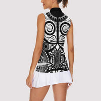 Marquesas Islands Women Sleeveless Polo Shirt Marquesan Tattoo Black White Color - Polynesian Pride