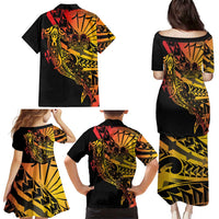 Gradient Marquesas Islands Family Matching Puletasi and Hawaiian Shirt Marquesan Matatiki Hammerhead Shark Patutiki - Polynesian Pride