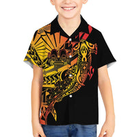 Gradient Marquesas Islands Family Matching Short Sleeve Bodycon Dress and Hawaiian Shirt Marquesan Matatiki Hammerhead Shark Patutiki - Polynesian Pride