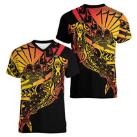 Gradient Marquesas Islands Women V-Neck T-Shirt Marquesan Matatiki Hammerhead Shark Patutiki - Polynesian Pride