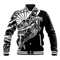 Black White Marquesas Islands Baseball Jacket Marquesan Matatiki Hammerhead Shark Patutiki - Polynesian Pride