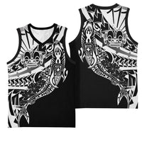 Black White Marquesas Islands Basketball Jersey Marquesan Matatiki Hammerhead Shark Patutiki - Polynesian Pride