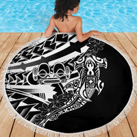 Black White Marquesas Islands Beach Blanket Marquesan Matatiki Hammerhead Shark Patutiki - Polynesian Pride