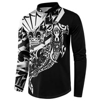 Black White Marquesas Islands Button Sweatshirt Marquesan Matatiki Hammerhead Shark Patutiki LT14 - Polynesian Pride