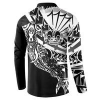 Black White Marquesas Islands Button Sweatshirt Marquesan Matatiki Hammerhead Shark Patutiki LT14 - Polynesian Pride