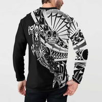 Black White Marquesas Islands Button Sweatshirt Marquesan Matatiki Hammerhead Shark Patutiki LT14 - Polynesian Pride
