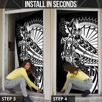 Black White Marquesas Islands Door Cover Marquesan Matatiki Hammerhead Shark Patutiki LT14 - Polynesian Pride