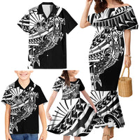 Black White Marquesas Islands Family Matching Mermaid Dress and Hawaiian Shirt Marquesan Matatiki Hammerhead Shark Patutiki - Polynesian Pride