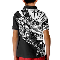 Black White Marquesas Islands Kid Polo Shirt Marquesan Matatiki Hammerhead Shark Patutiki - Polynesian Pride