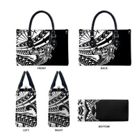 Black White Marquesas Islands Leather Bag Marquesan Matatiki Hammerhead Shark Patutiki - Polynesian Pride