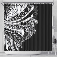 Black White Marquesas Islands Shower Curtain Marquesan Matatiki Hammerhead Shark Patutiki - Polynesian Pride