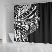 Black White Marquesas Islands Shower Curtain Marquesan Matatiki Hammerhead Shark Patutiki - Polynesian Pride