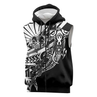 Black White Marquesas Islands Sleeveless Zip Hoodie Marquesan Matatiki Hammerhead Shark Patutiki LT14 Black - Polynesian Pride
