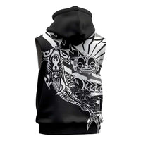 Black White Marquesas Islands Sleeveless Zip Hoodie Marquesan Matatiki Hammerhead Shark Patutiki LT14 - Polynesian Pride