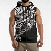 Black White Marquesas Islands Sleeveless Zip Hoodie Marquesan Matatiki Hammerhead Shark Patutiki LT14 - Polynesian Pride