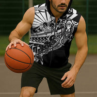 Black White Marquesas Islands Sleeveless Zip Hoodie Marquesan Matatiki Hammerhead Shark Patutiki LT14 - Polynesian Pride