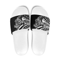 Black White Marquesas Islands Slide Sandals Marquesan Matatiki Hammerhead Shark Patutiki - Polynesian Pride