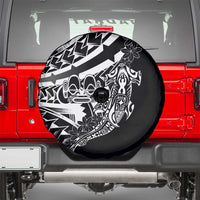 Black White Marquesas Islands Spare Tire Cover Marquesan Matatiki Hammerhead Shark Patutiki - Polynesian Pride