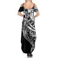 Black White Marquesas Islands Summer Maxi Dress Marquesan Matatiki Hammerhead Shark Patutiki - Polynesian Pride