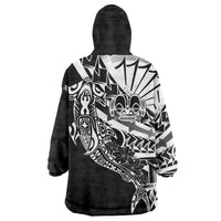 Black White Marquesas Islands Wearable Blanket Hoodie Marquesan Matatiki Hammerhead Shark Patutiki - Polynesian Pride