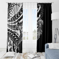 Black White Marquesas Islands Window Curtain Marquesan Matatiki Hammerhead Shark Patutiki - Polynesian Pride