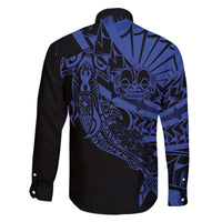 Blue Marquesas Islands Family Matching Off The Shoulder Long Sleeve Dress and Hawaiian Shirt Marquesan Matatiki Hammerhead Shark Patutiki - Polynesian Pride