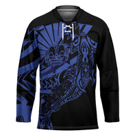 Blue Marquesas Islands Hockey Jersey Marquesan Matatiki Hammerhead Shark Patutiki - Polynesian Pride