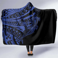 Blue Marquesas Islands Hooded Blanket Marquesan Matatiki Hammerhead Shark Patutiki - Polynesian Pride